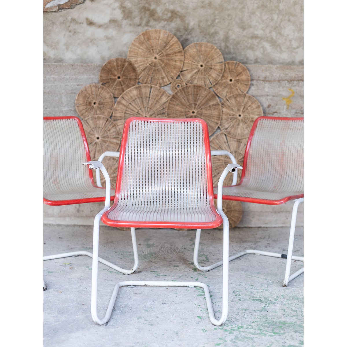 Trio de fauteuils d'extérieur Jakob N°1386 - Bon état blanc, DEBONGOUT