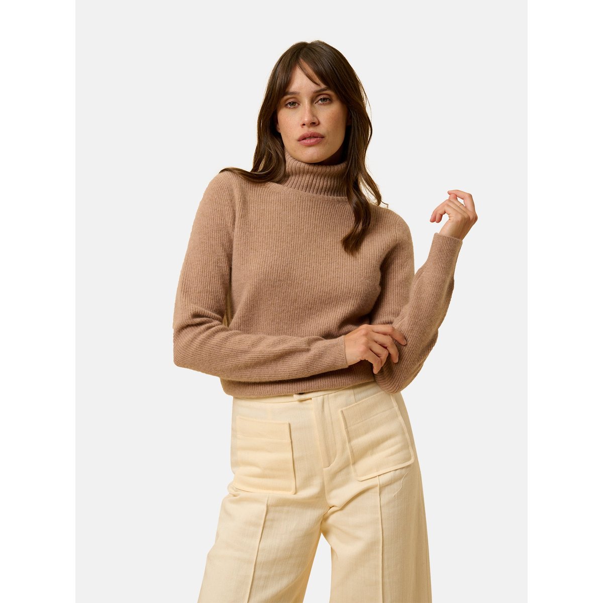 Pull Col Roulé Camel Chiné Billy camel chiné, JUST CASHMERE