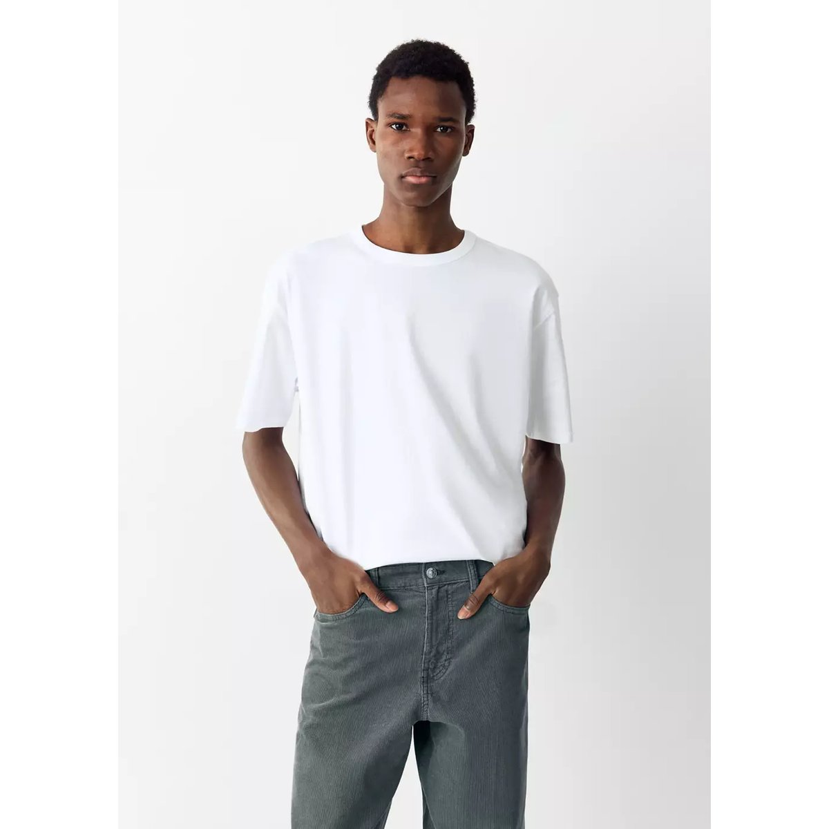 Jean droit en velours côtelé bleu, MANGO TEEN