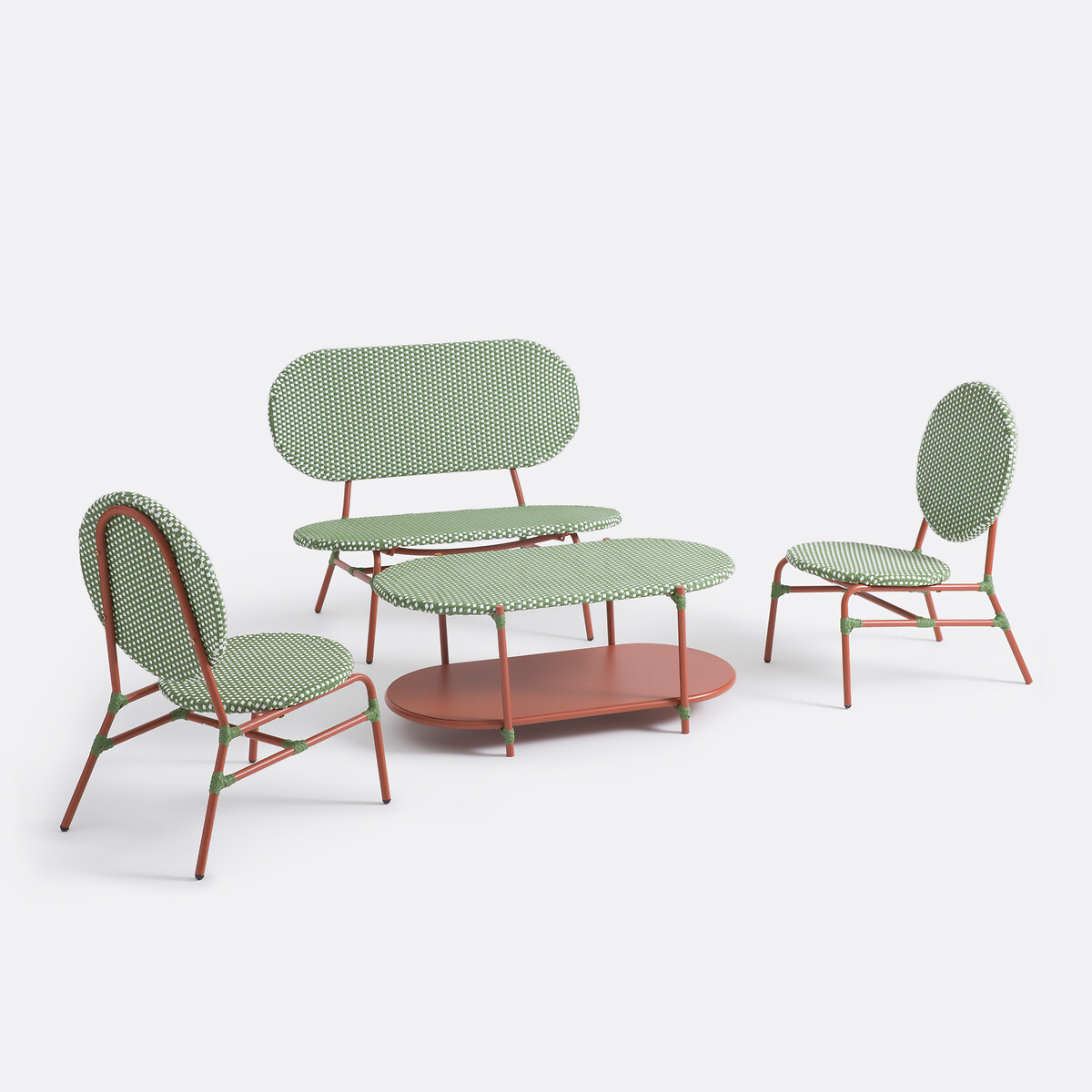 Banco de jardim em metal e resina tecida, Matu vermelho/verde/branco, LA REDOUTE INTERIEURS