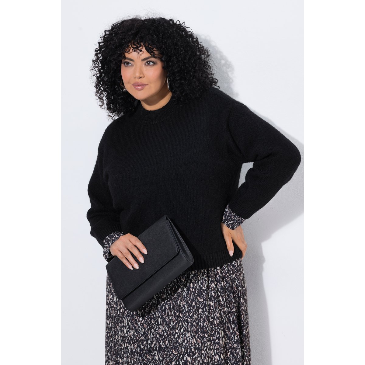 Pull en maille fine, col montant noir, ULLA POPKEN