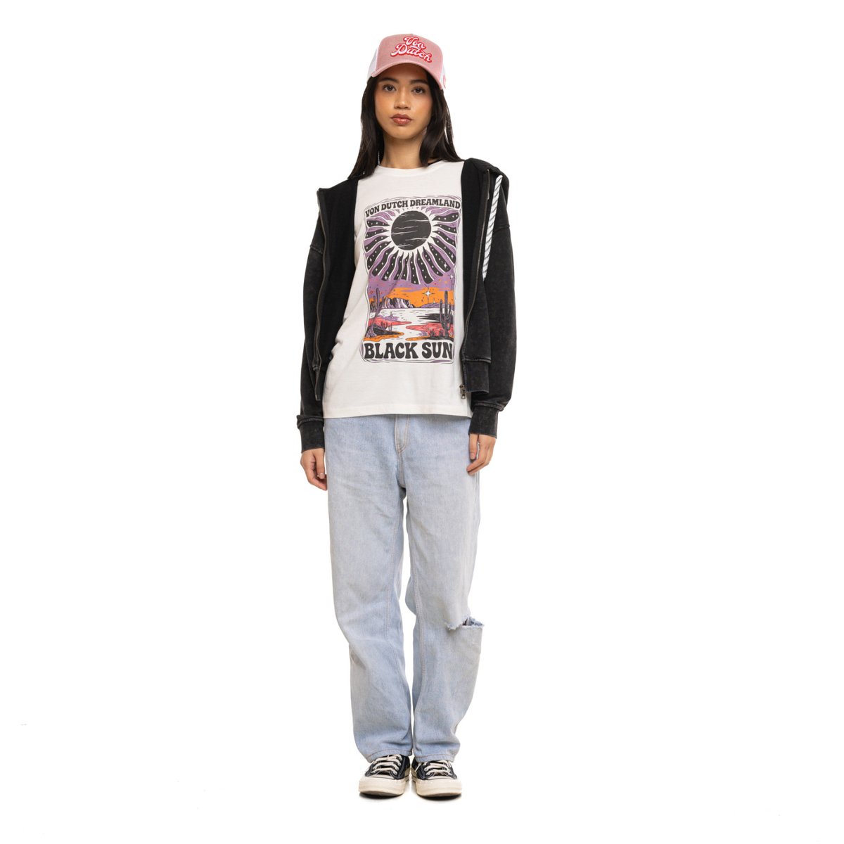 Sweat à Capuche PALM noir/blanc, VON DUTCH