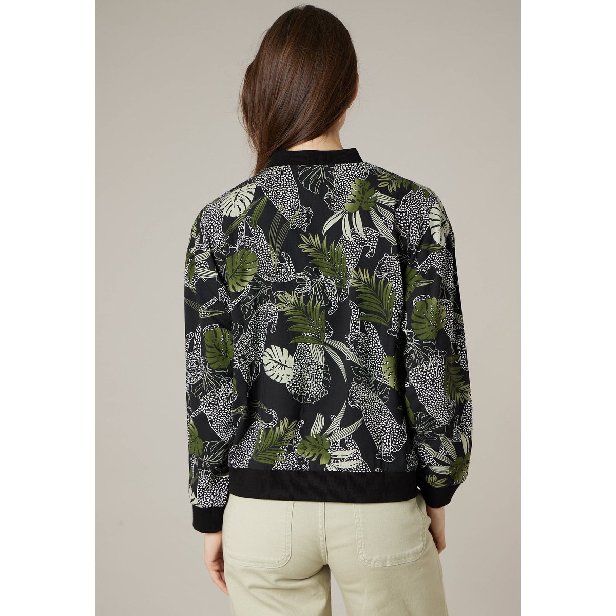 Veste femme légère imprimé tropical et animalier BEALICE black, DEELUXE