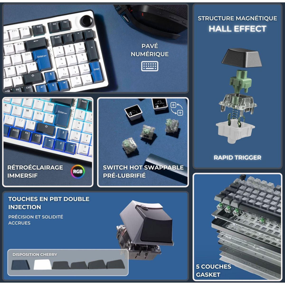 Clavier gamer KEYZ ELITE 400 HE BW Magnetique couleur unique, THE G-LAB