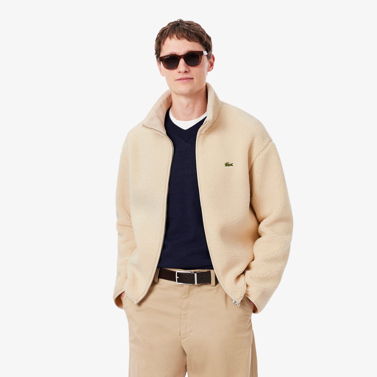 Veste sherpa col montant beige-056, LACOSTE