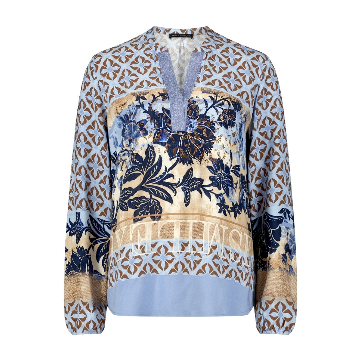 Chemisier long à col droit bleu/beige, BETTY BARCLAY