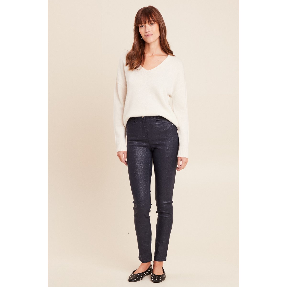 Pantalon irisé en similicuir bleu foncé, BREAL