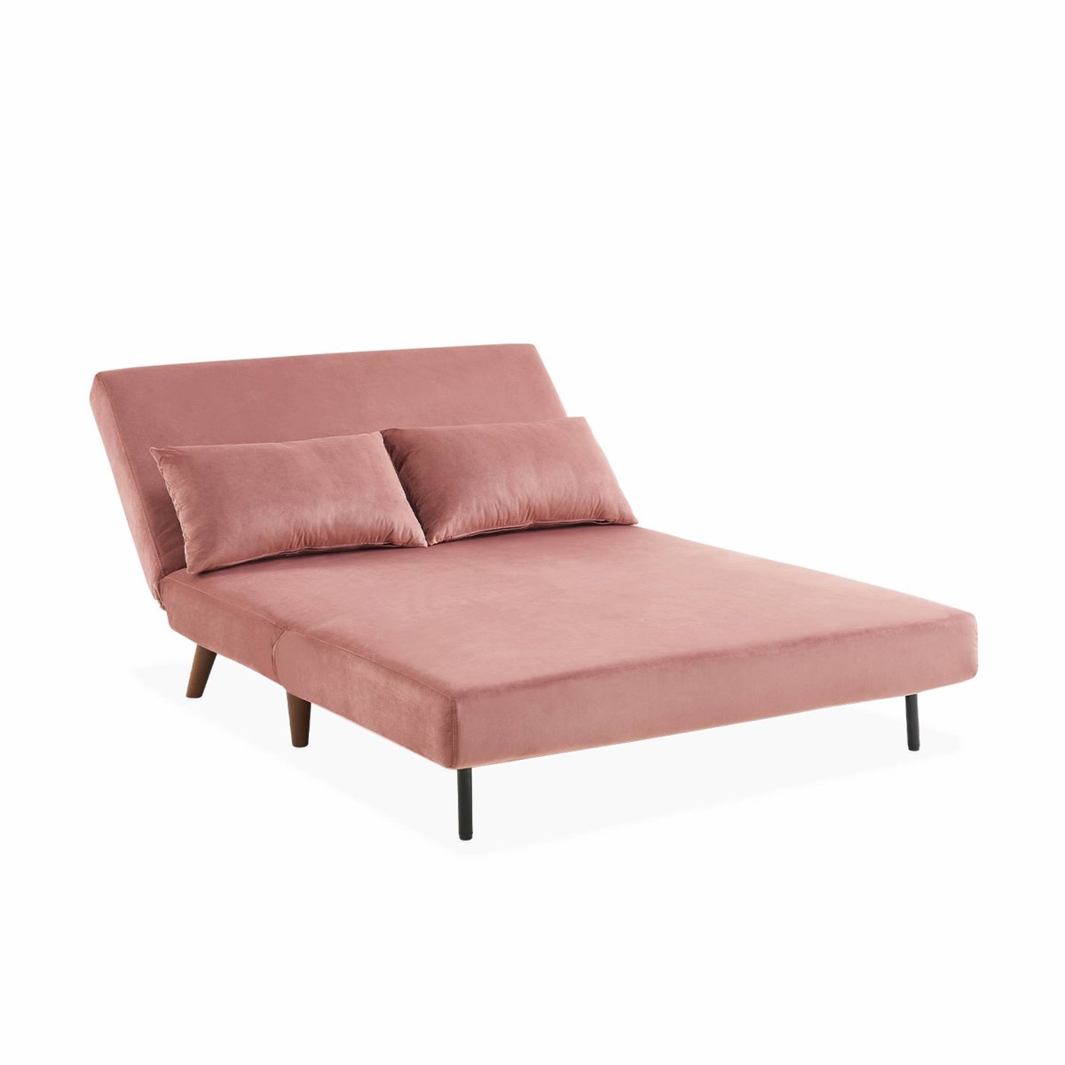 Canapé convertible 2 places velours, pieds bois GUESTA gris foncé, SWEEEK