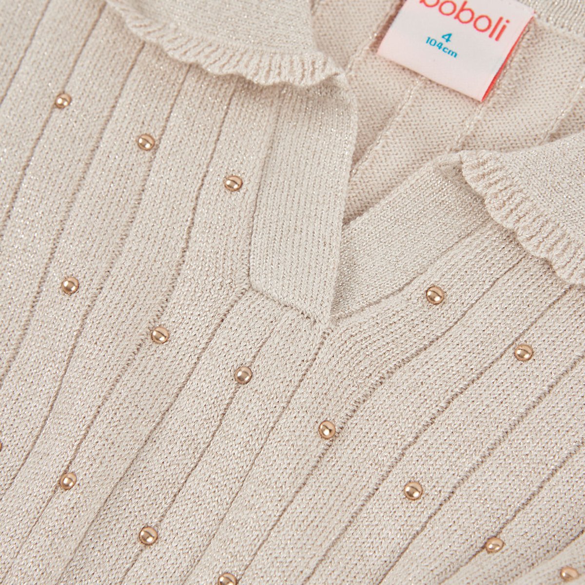Robe fille en maille avec détails beige, BOBOLI