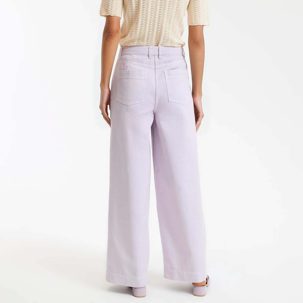 Katoenen twill broek met hoge taille en wijde pijpen paars violet, LA REDOUTE COLLECTIONS