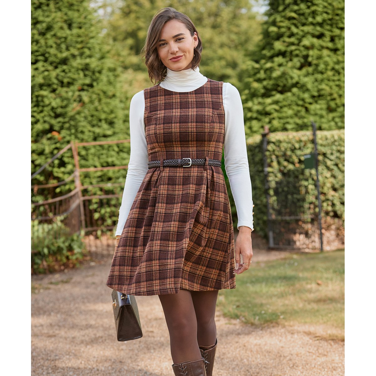 Robe Courte à Carreaux Ceinturée Tradition marron, JOE BROWNS