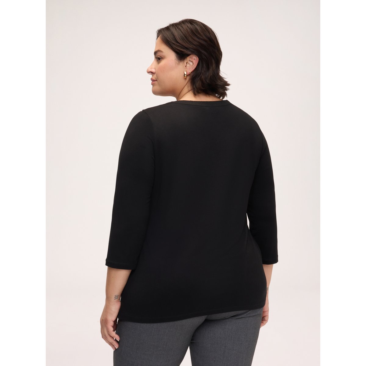 T-shirt bimatière avec imprimé noir, FIORELLA RUBINO