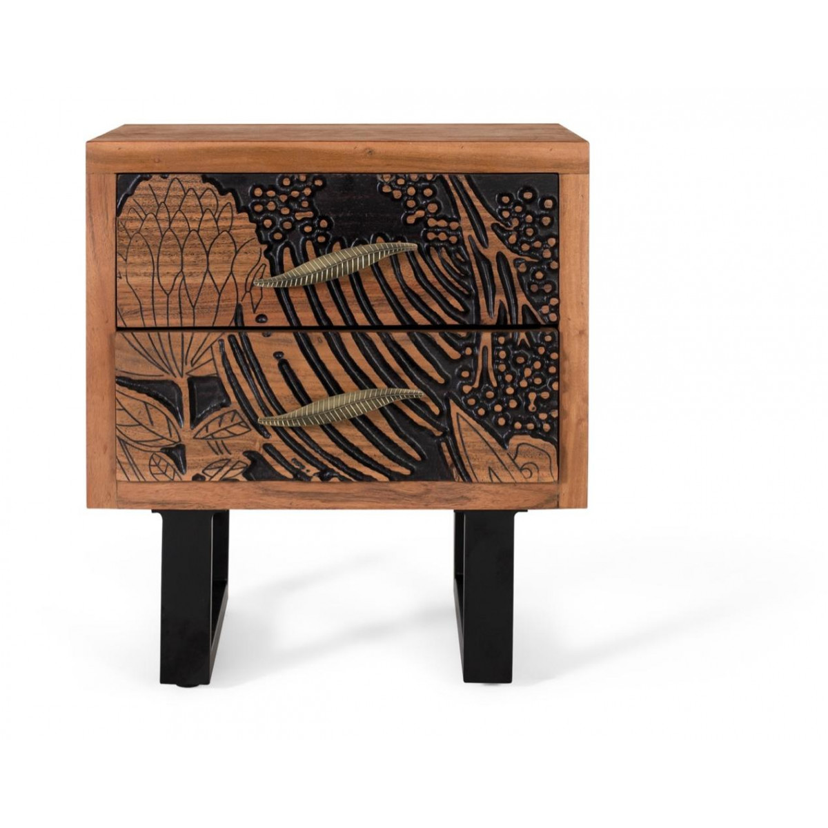 Table de chevet 2 tiroirs - IRIS marron, DECORATION D’AUTREFOIS
