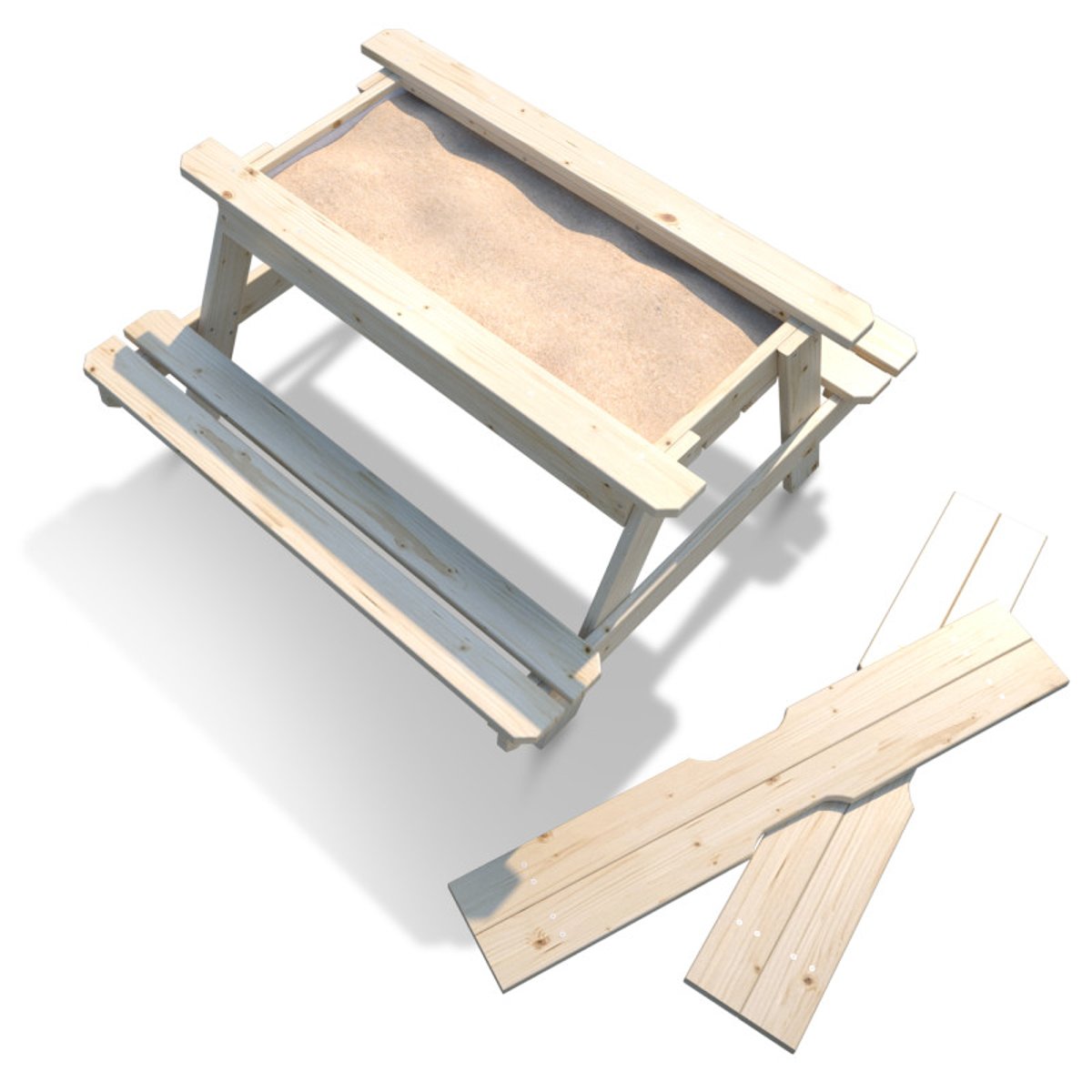 Table de picnique en bois pour enfant avec bac à sable intégré beige, SOULET