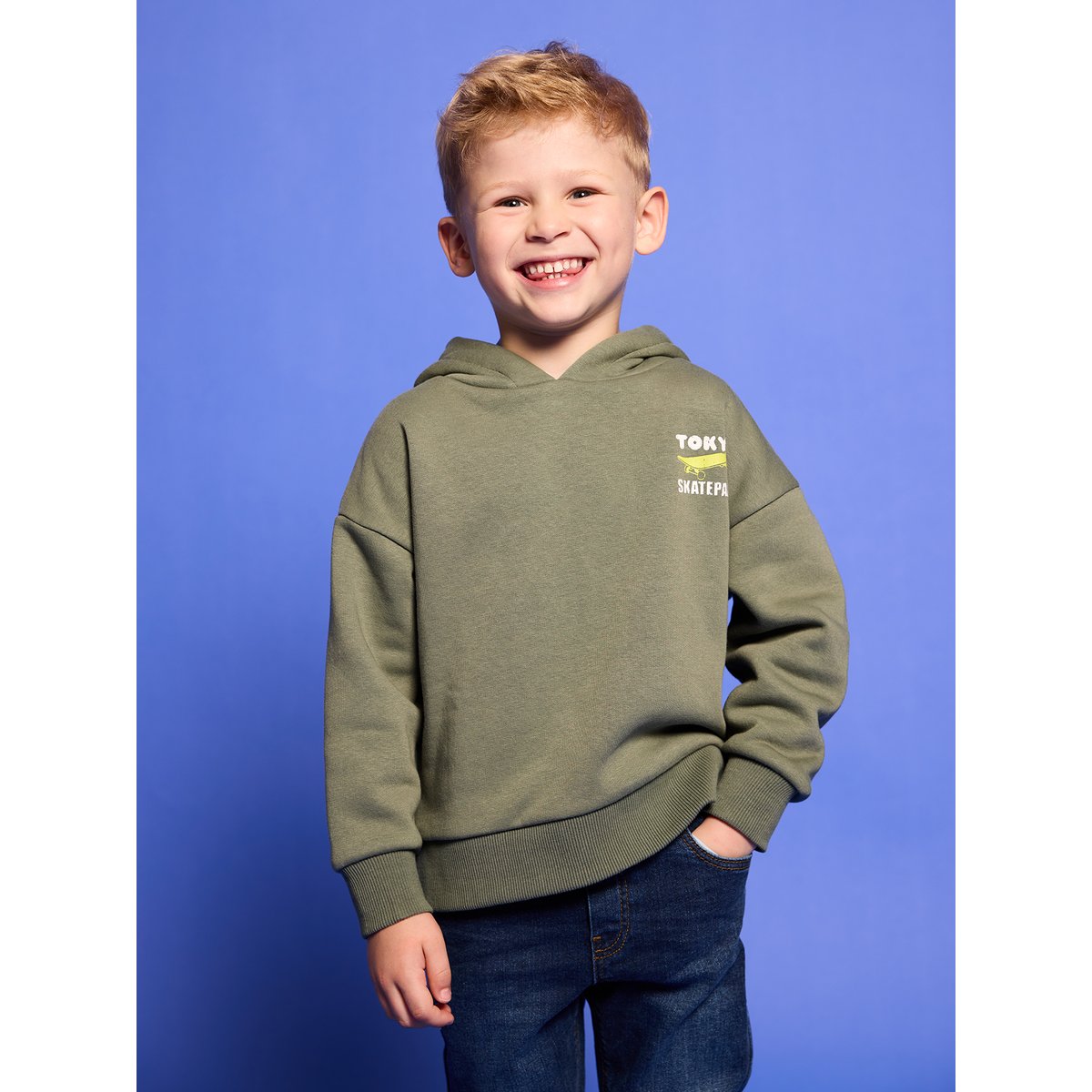 Sweat à capuche motif poitrine vert sauge, VERTBAUDET