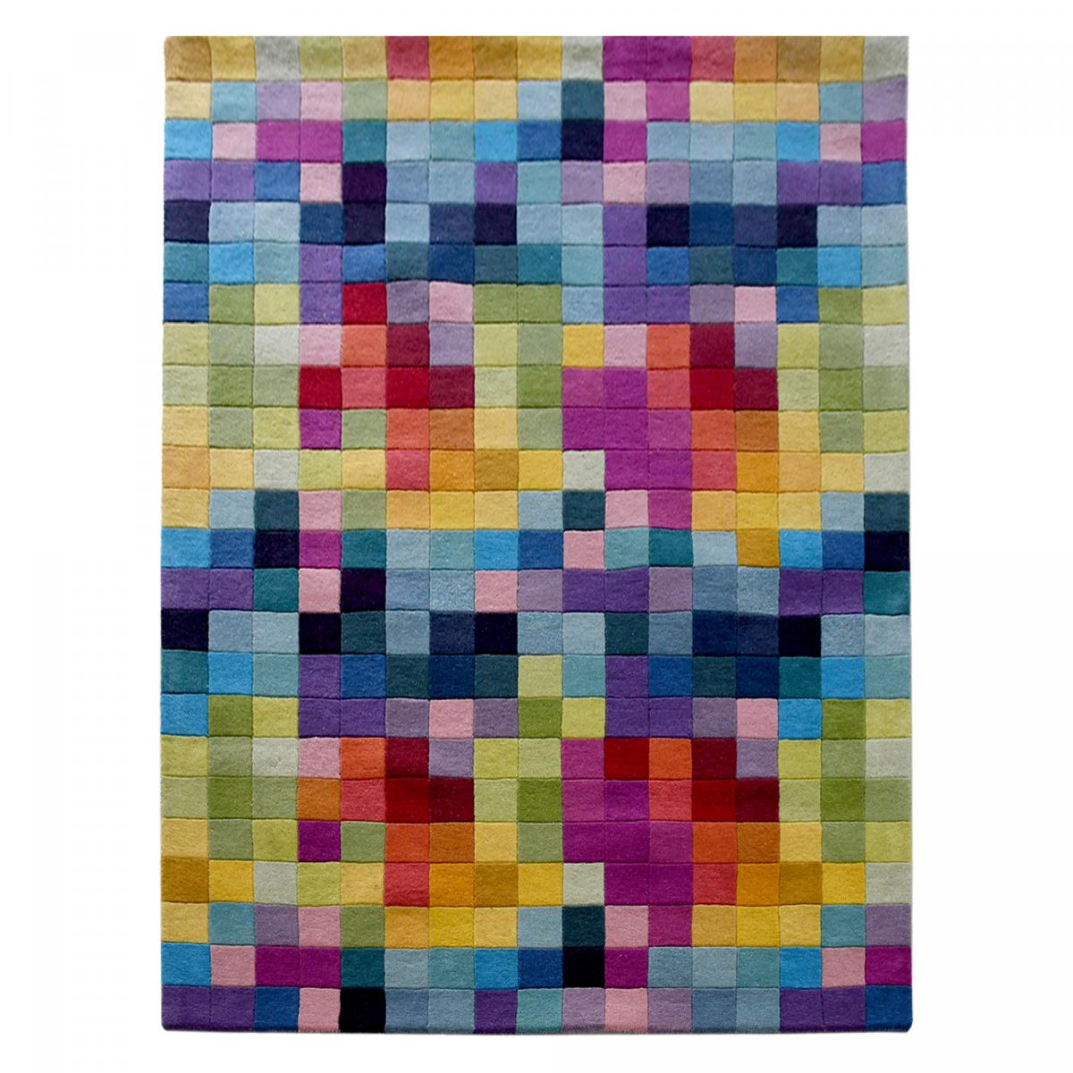 Tapis salon et chambre fait main en laine motif damier AXEL multicolore, UN AMOUR DE TAPIS