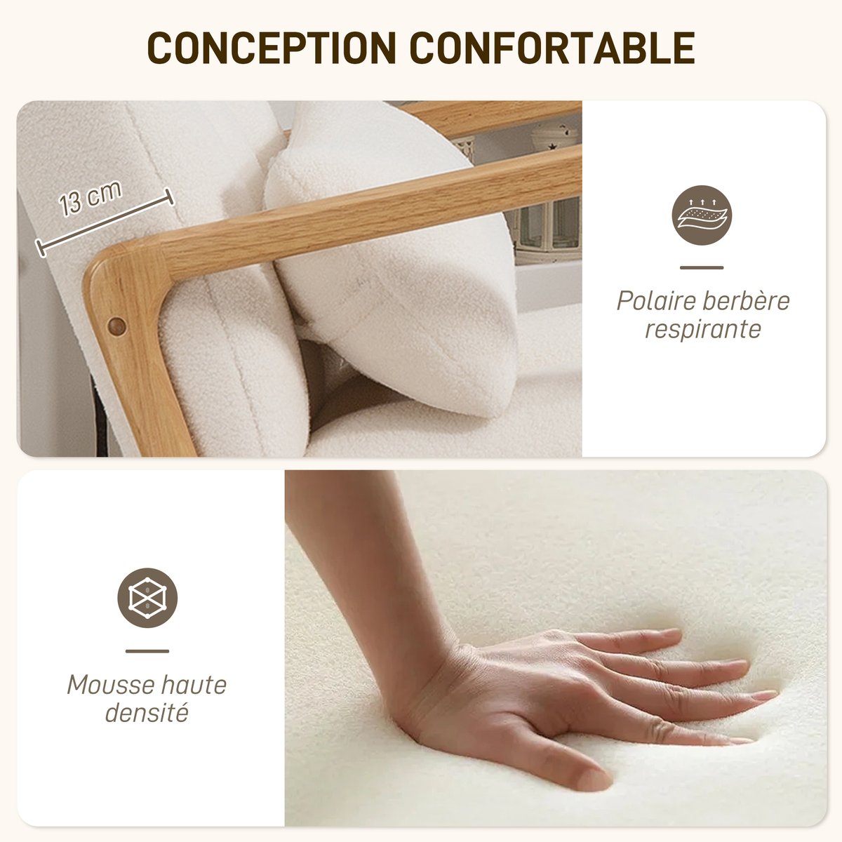 Ensemble de fauteuils à bascule Tissu blanc, HOMCOM