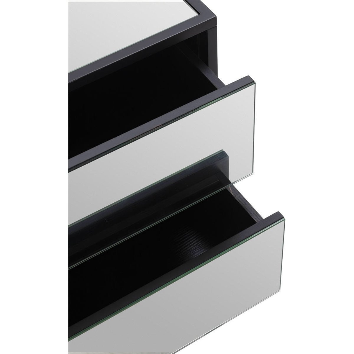 Table de chevet 2 tiroirs en miroir noir et miroir transparent, RECOLLECTION