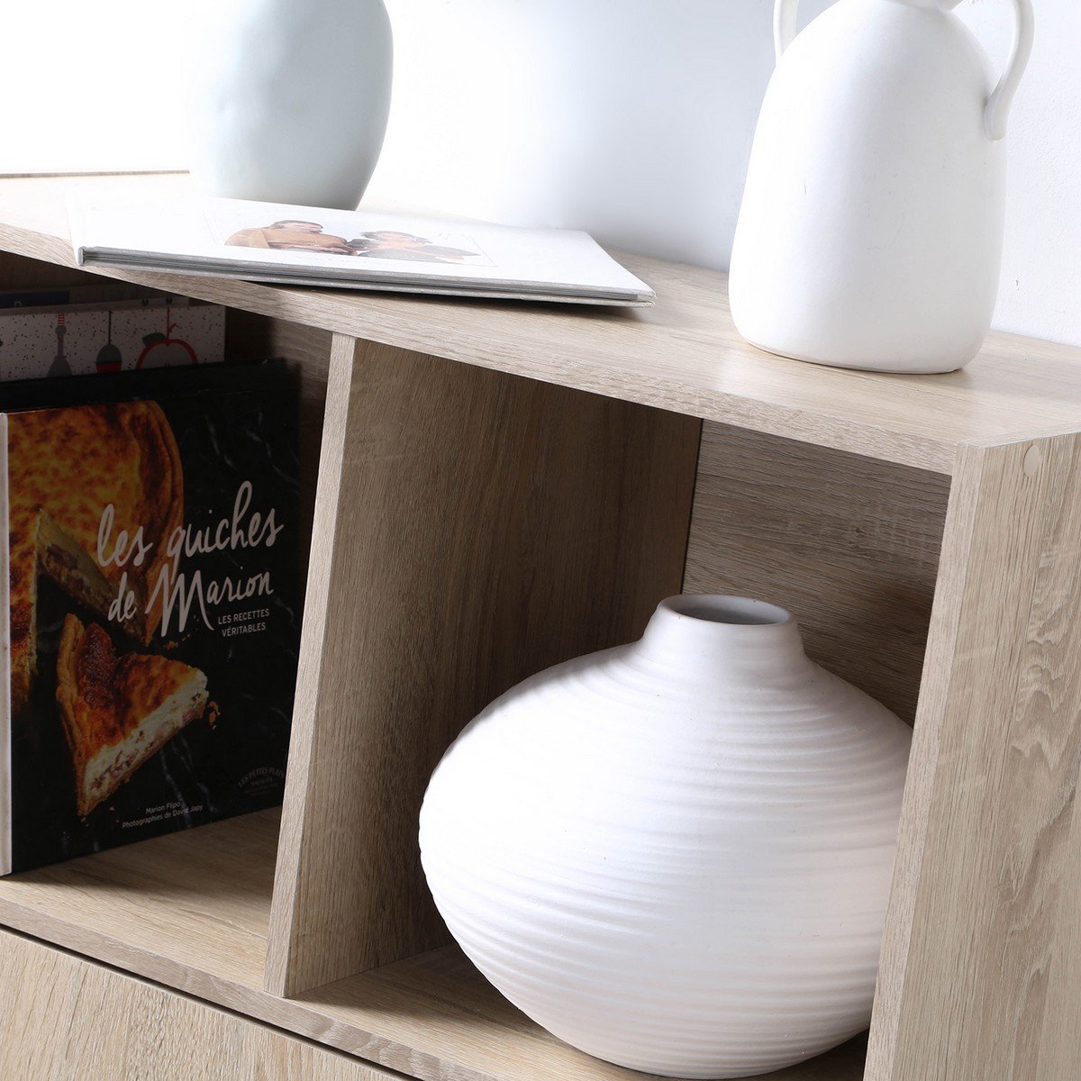 Etagère de rangement 4 casiers avec un tiroir bois clair, CALICOSY