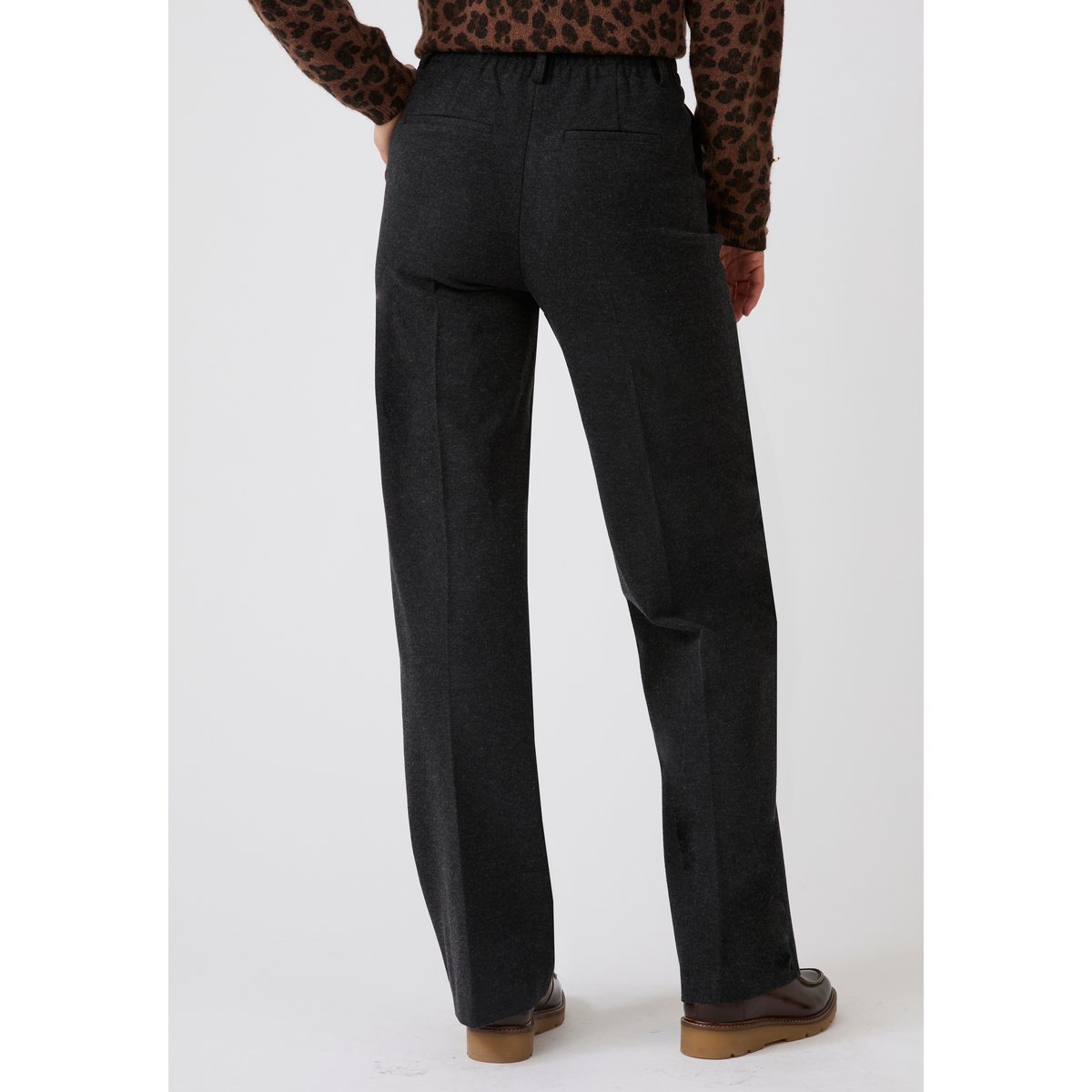 Pantalon large enfilable maille jersey gris chiné foncé, DAMART