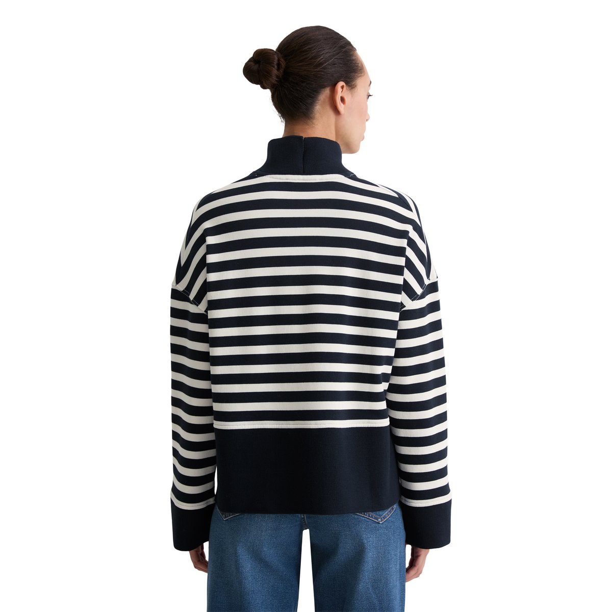 Sweat-shirt rayé relaxed avec large ceinture en tricot côtelé bleu foncé, MARC O'POLO