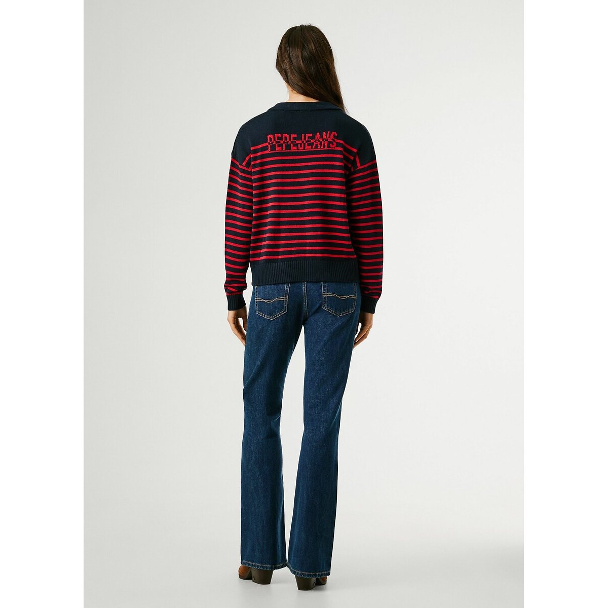 Pull col polo à rayures CARLINA bleu/rouge, PEPE JEANS