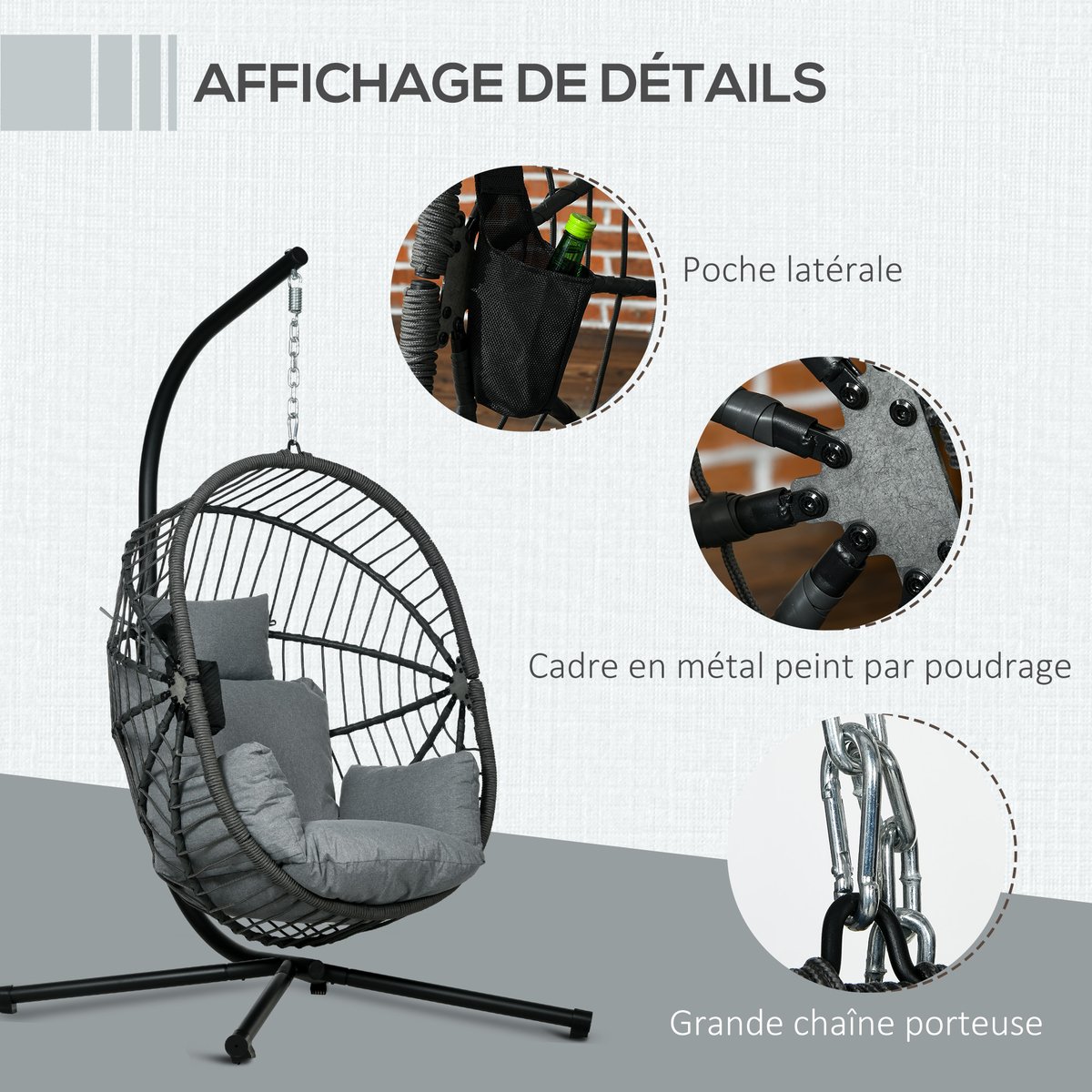 Fauteuil à bascule Acier Gris gris, OUTSUNNY