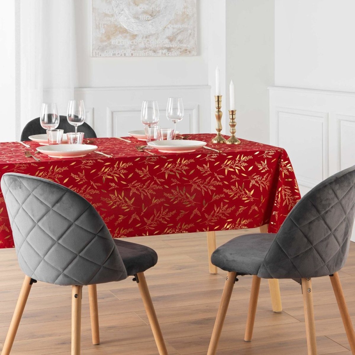 Nappe Rectangulaire 140x240 Imprimé Métallisé Rouge Et Or rouge, DECORATIE
