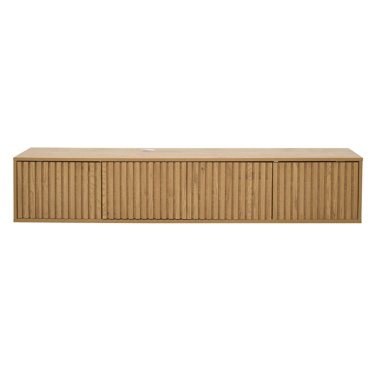 Meuble TV suspendu effet bois clair 160 cm style scandinave, IVY bois clair, OVIALA