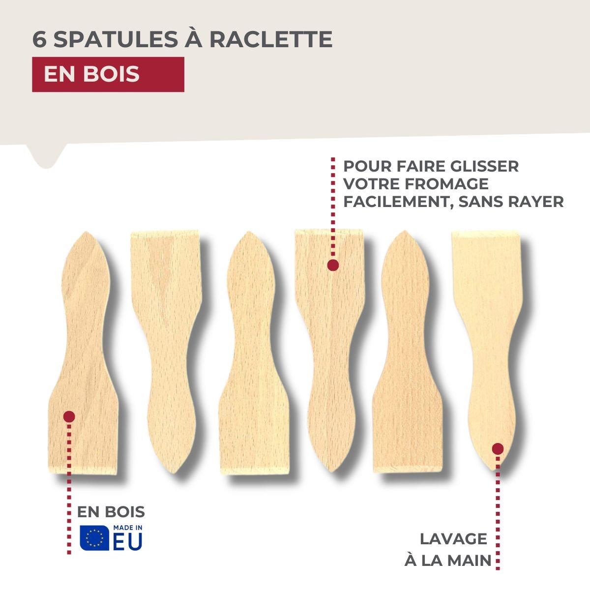 Lot de 6 spatules à raclette WOOD EDITION bois, FACKELMANN