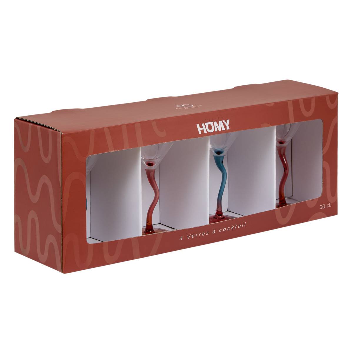 Lot de 4 verres à cocktail en verre HOMY orange, ATMOSPHERA