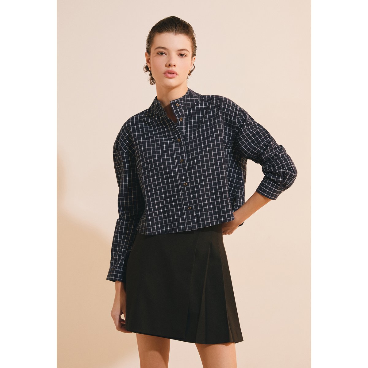 Chemise courte boxy à carreaux CLOTHERE CRX marine, ETAM