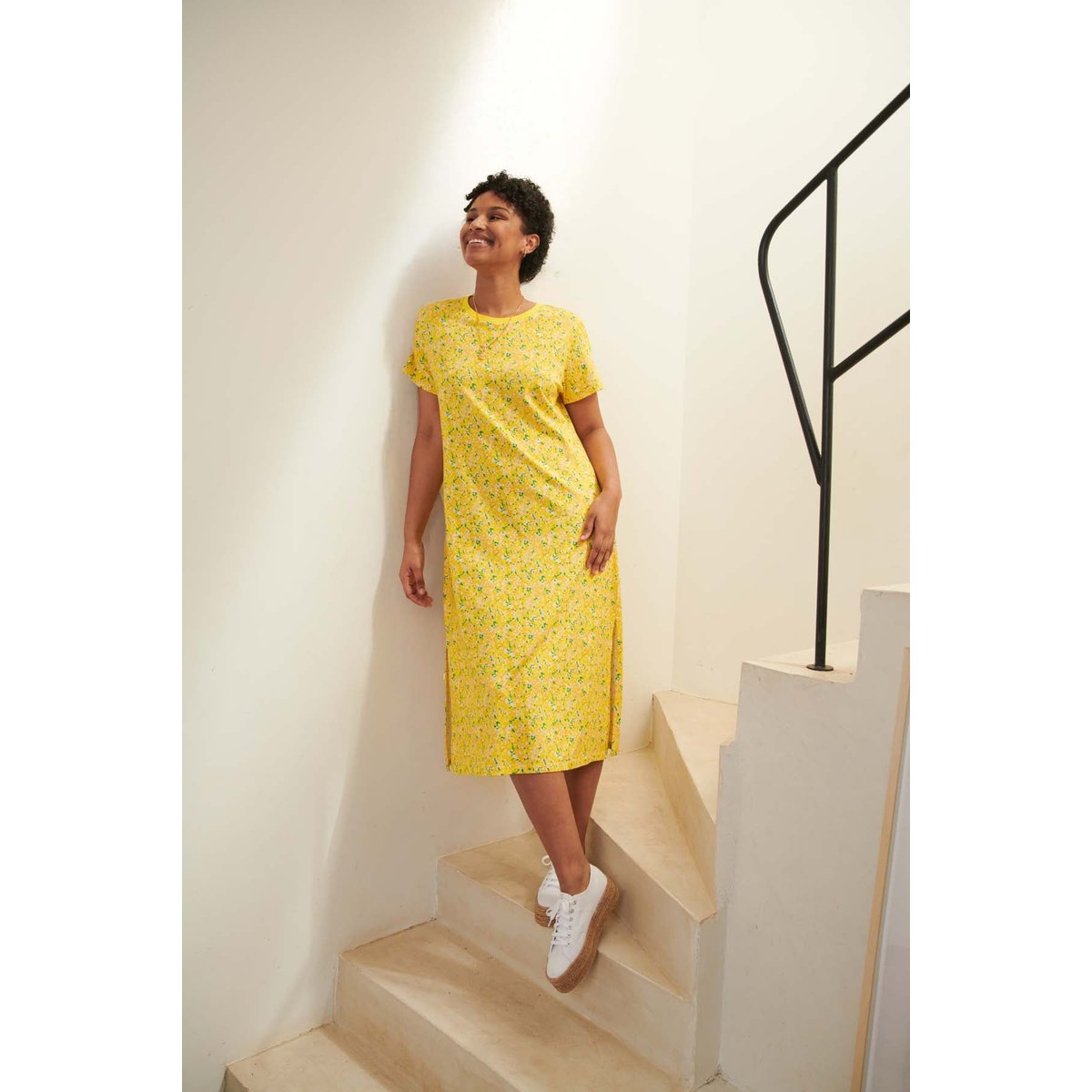Robe longue t-shirt imprimé jaune, WE ARE JOLIES
