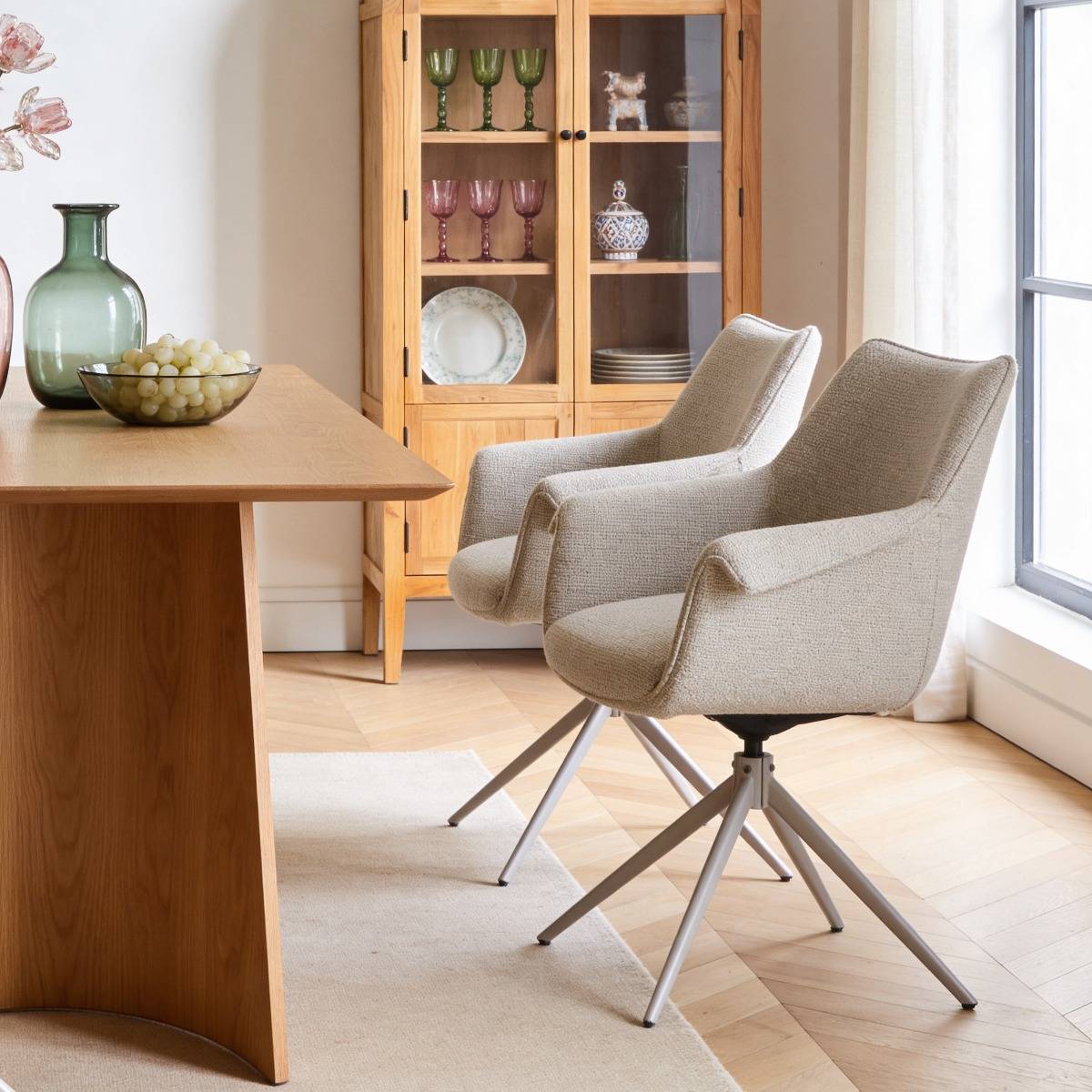 Lot de 2 chaises en tissu FLORINE beige, MADE IN MEUBLES
