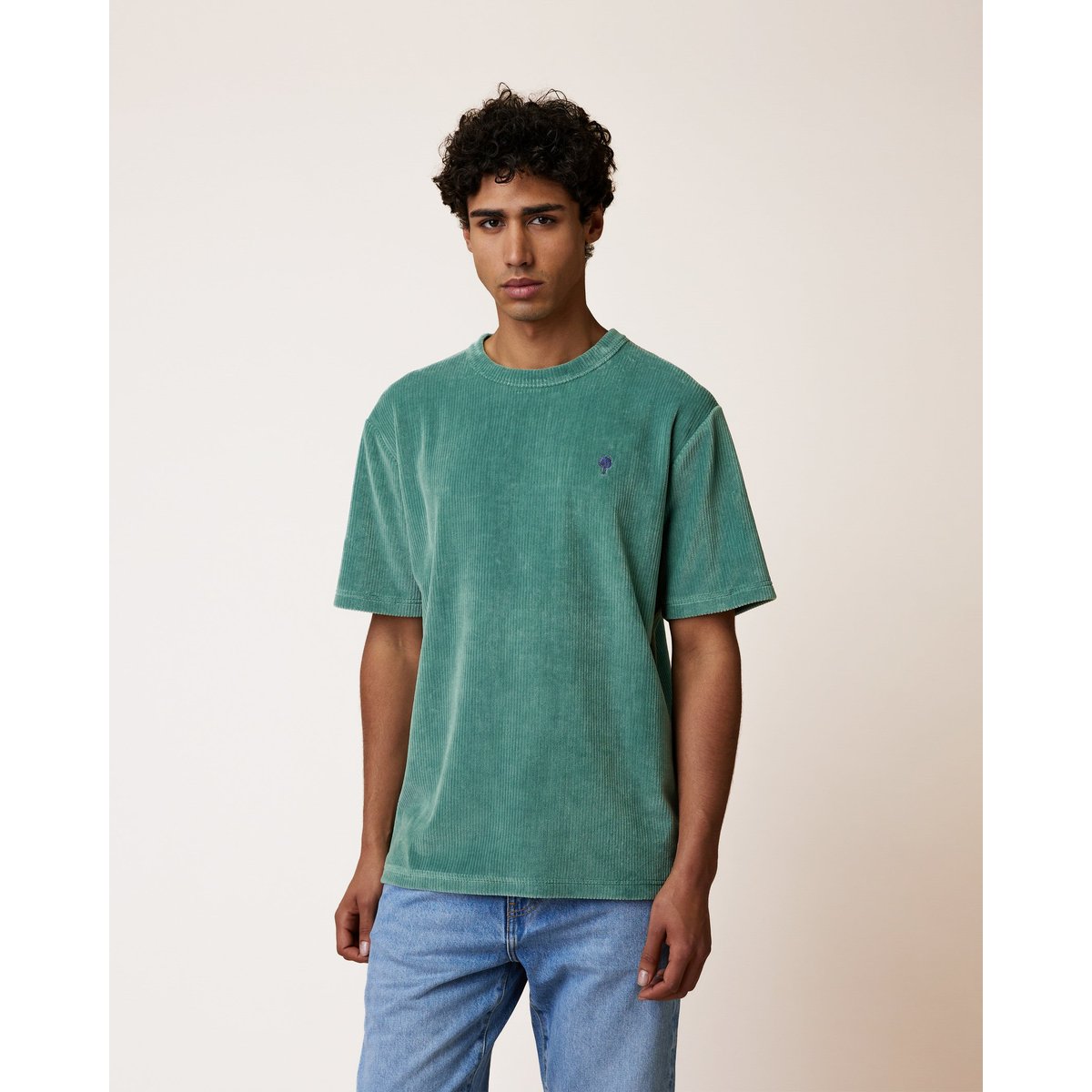 T-shirt en maille aspect velours vert clair grisé, FAGUO