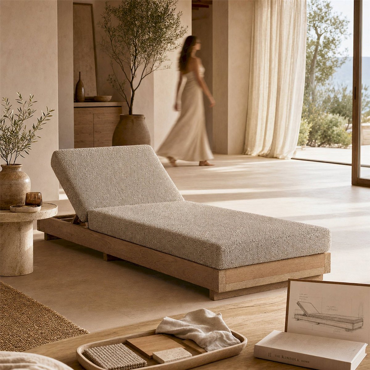 Bain de soleil teck collection S.PURE bois naturel et beige, RECOLLECTION