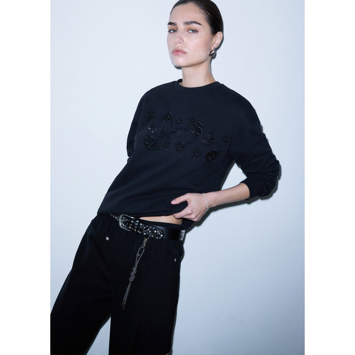 Pantalon oversize avec charme noir, LIU JO