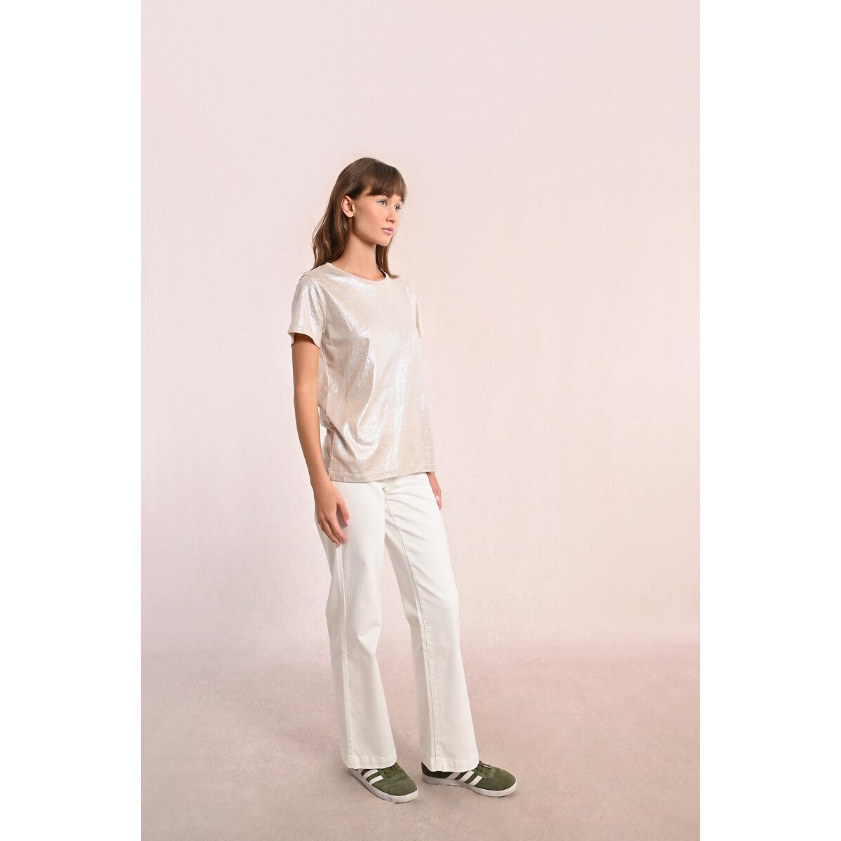 T-shirt manches courtes col rond beige, MOLLY BRACKEN