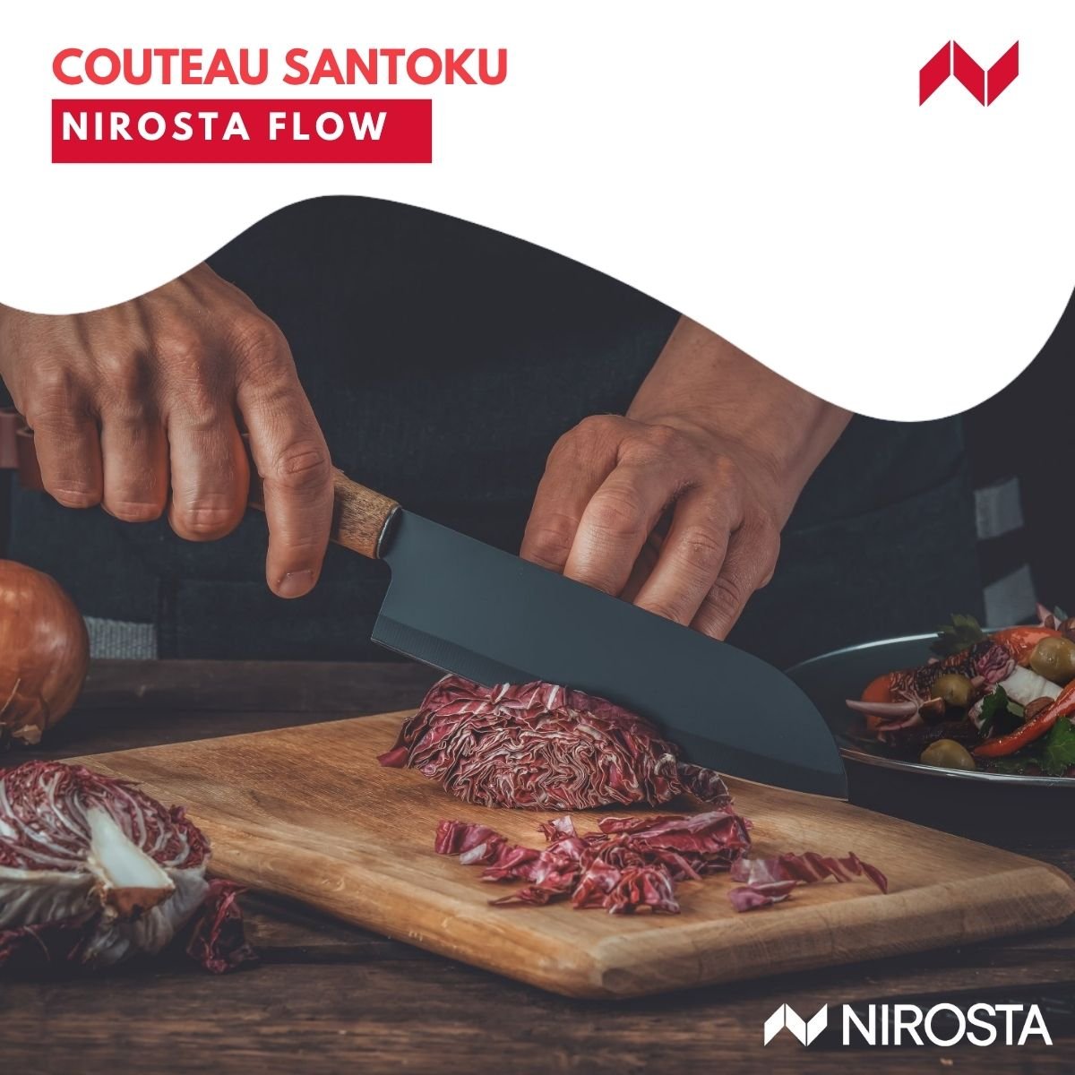 Couteau Santoku 31 cm FLOW bois,noir, NIROSTA