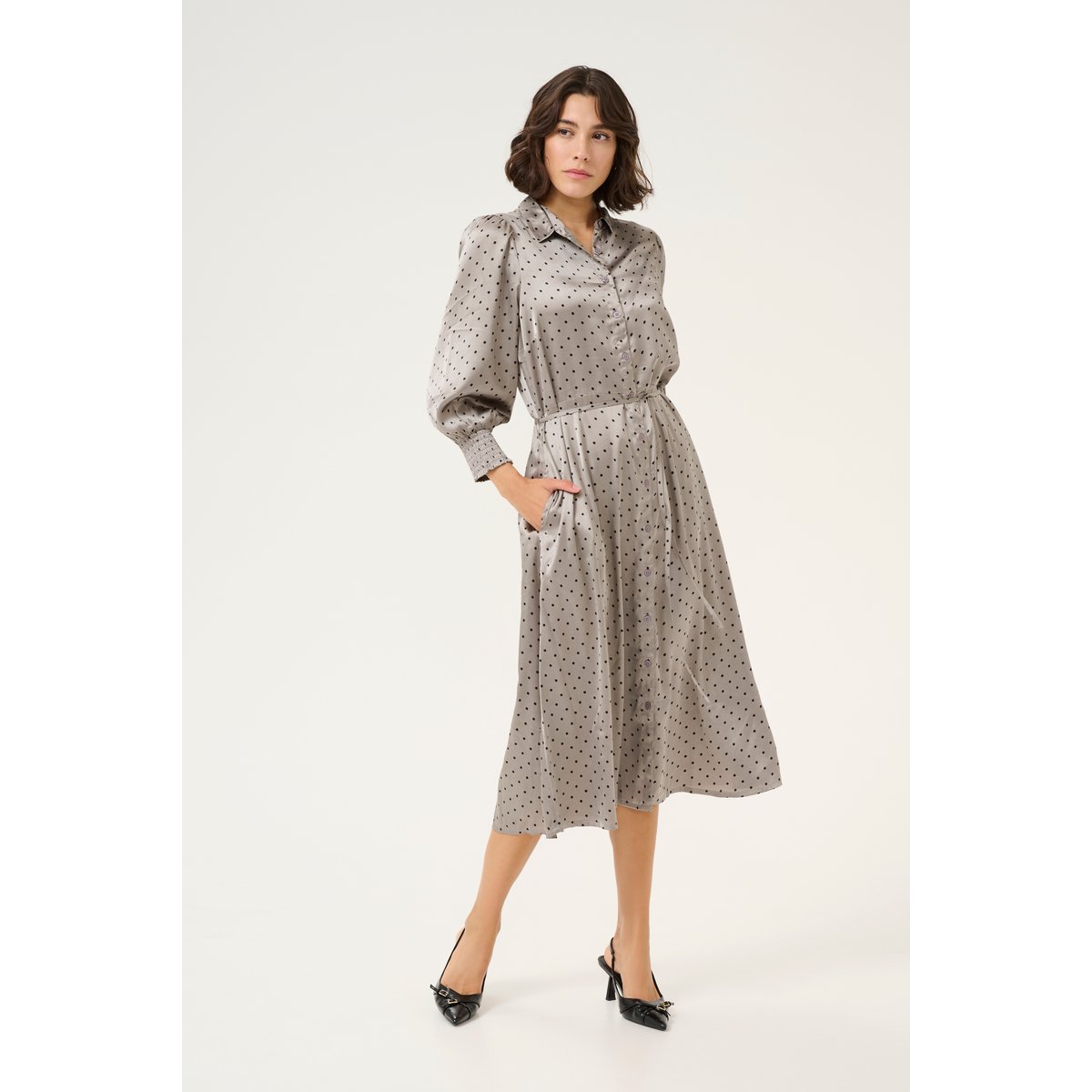 Dress gris steeple gray black dot, KAFFE