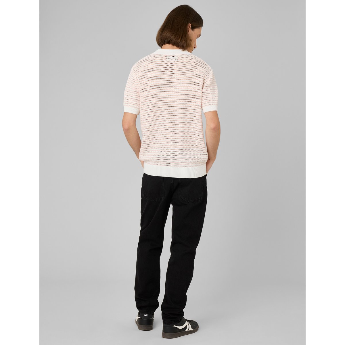 Polo en maille ajourée rayée rose pâle, BZB