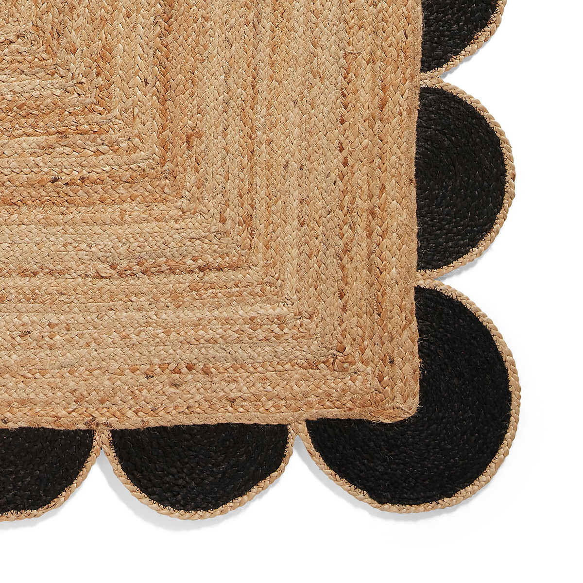 Scalloped Boho Jute Rug black, SO'HOME