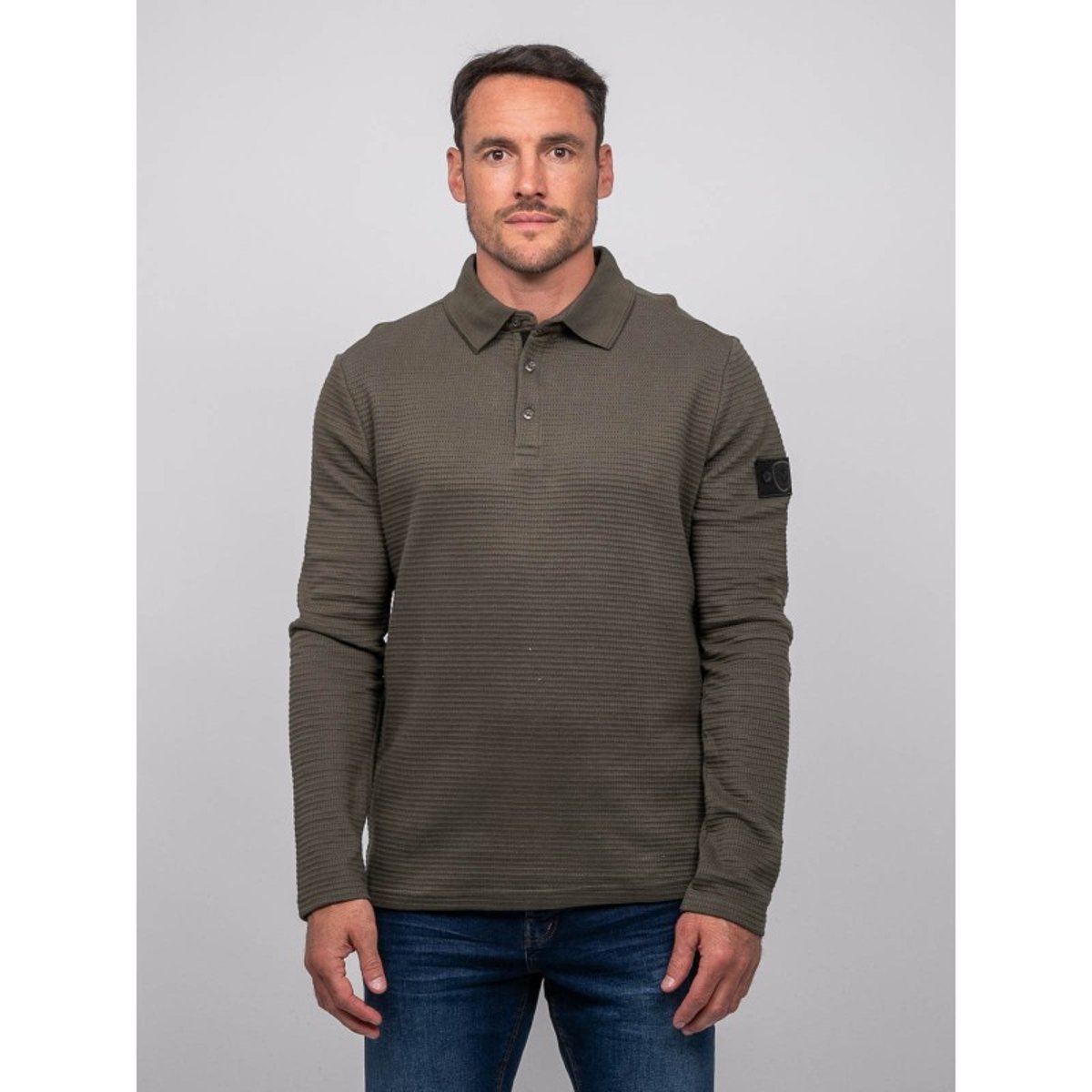 Polo Manches Longues Maille Gaufrée Coton Parlito kaki, RITCHIE