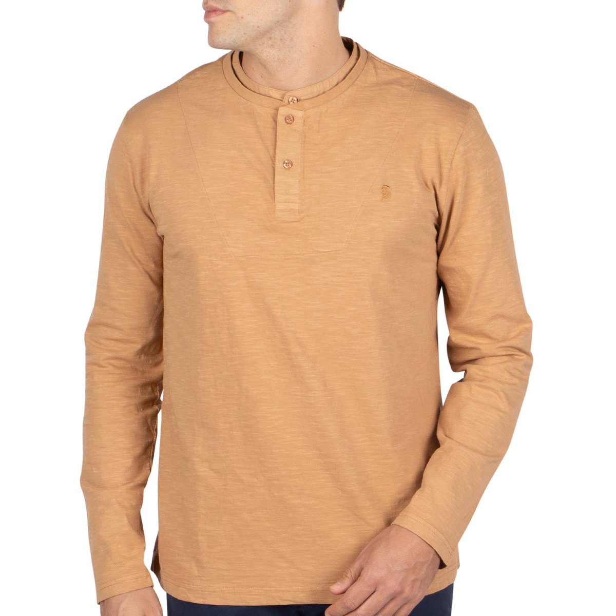 T-shirt basic double col mao camel, SHILTON