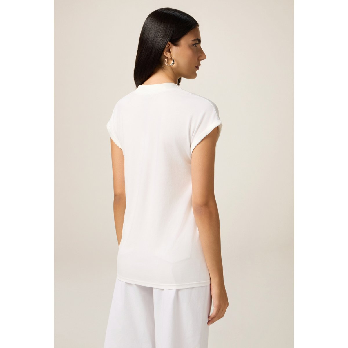 T-shirt à col en V blanc, OLTRE