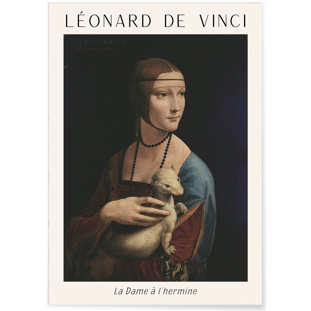 Affiche Léonard de Vinci La Dame à l'Hermine blanc, L'AFFICHERIE