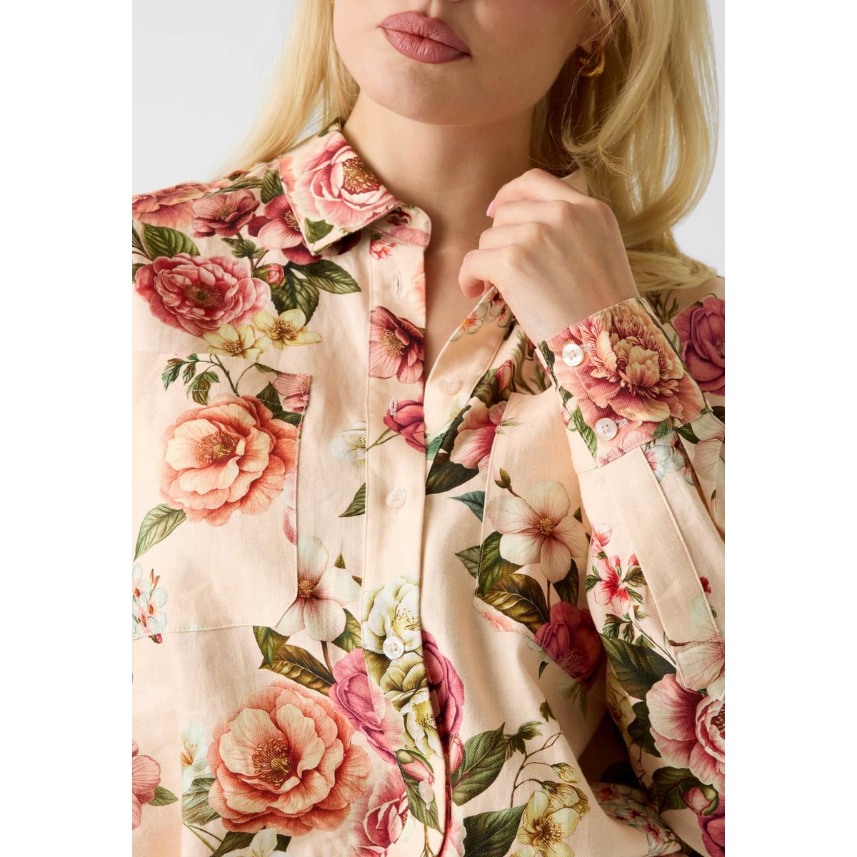 Chemise En Mélange De Lin rose floral, GUESS