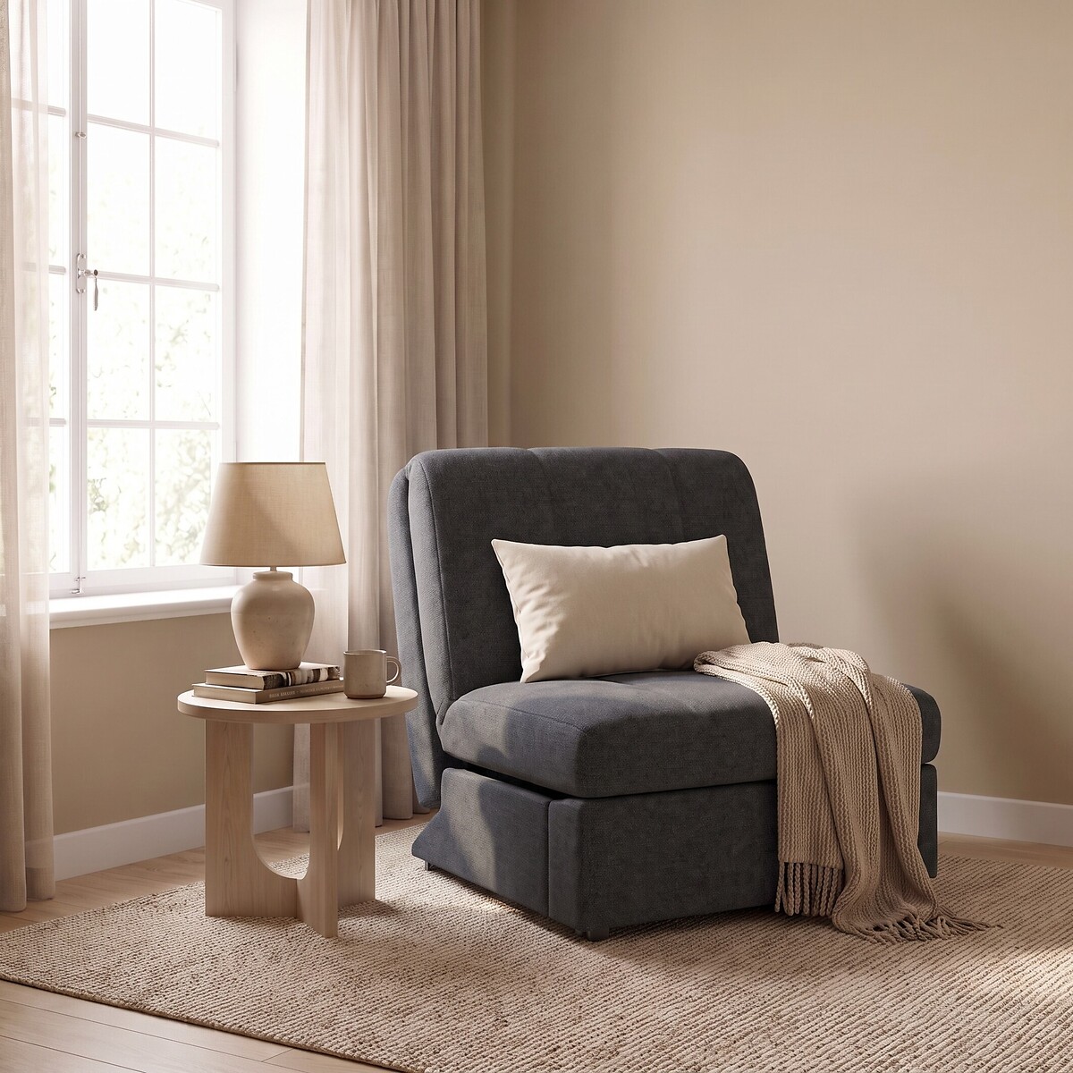 Rockford Velvet Single Sofabed with Foam Mattress dark grey , ÉDITÉ