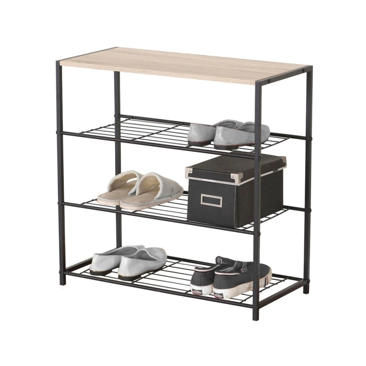 Etagère range chaussures 3 niveaux 63x30xh63 noir, DECORATIE