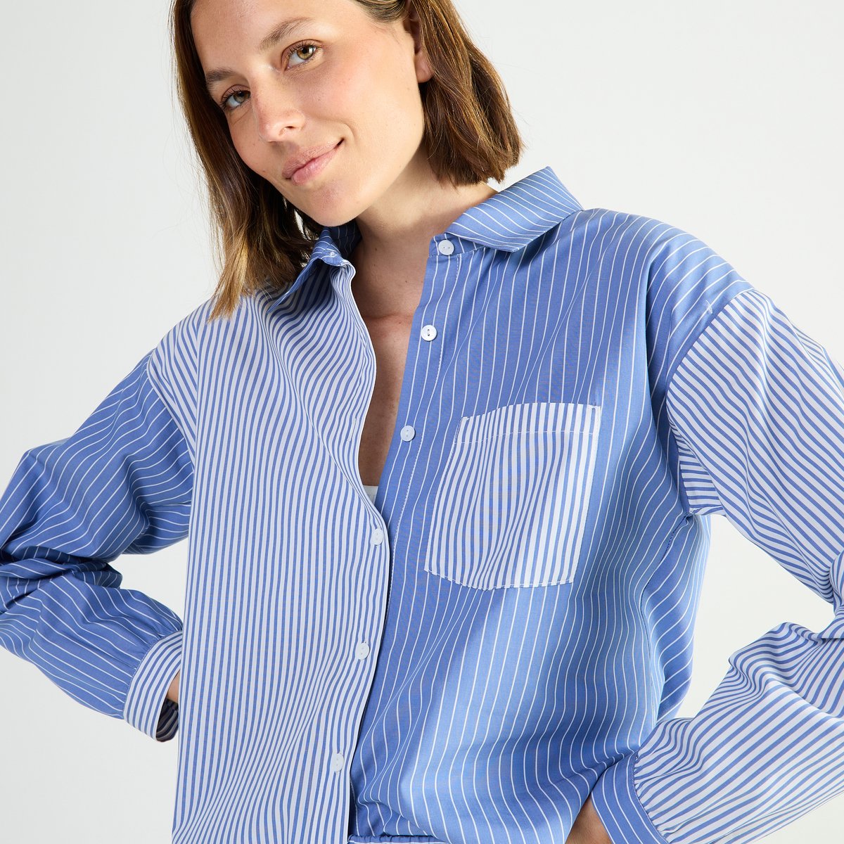 Pyjama col classique en popeline de coton ESSENTIEL FANTAISIE bleu, LAURENCE TAVERNIER